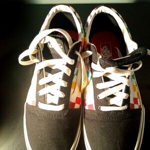 Girls Vans Black and Multicolor Checkered Sneakers Size 5
